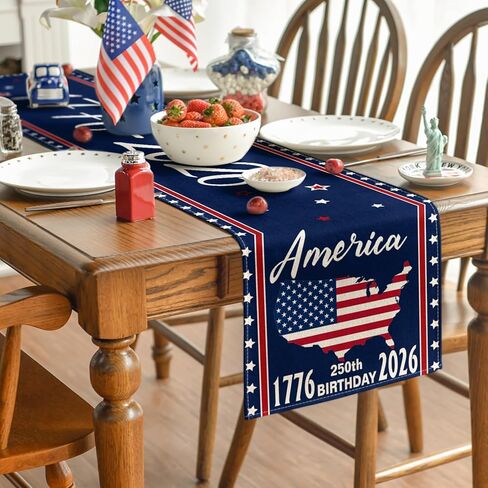 Artoid Mode United States America 250th Flag Table Runner, with Honor and Respect Patriotic Kitchen Dining Table Decoration for Home Party Decor 13x72 Inch in Saudi Arabia