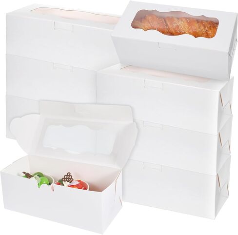 30 قطعة من صناديق المخبوزات البيضاء مع نافذة مقاس 9x4x3.5 بوصة لصناديق الكعك والحلويات والكعك والدونات والحلويات والمعجنات، مثالية لحفلات الزفاف والحفلات والهدايا in Kuwait