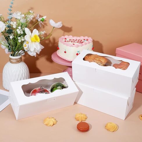 30 قطعة من صناديق المخبوزات البيضاء مع نافذة مقاس 9x4x3.5 بوصة لصناديق الكعك والحلويات والكعك والدونات والحلويات والمعجنات، مثالية لحفلات الزفاف والحفلات والهدايا in Kuwait