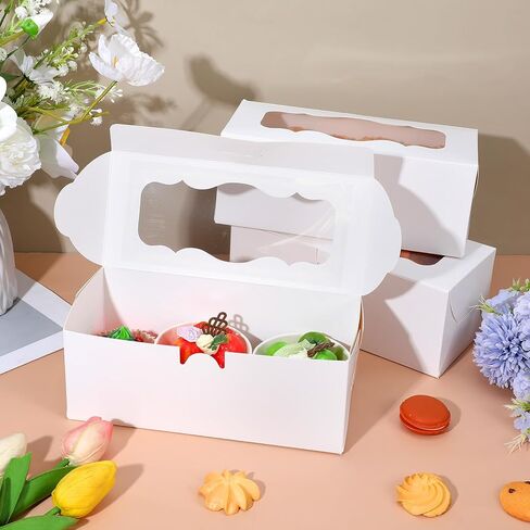30 قطعة من صناديق المخبوزات البيضاء مع نافذة مقاس 9x4x3.5 بوصة لصناديق الكعك والحلويات والكعك والدونات والحلويات والمعجنات، مثالية لحفلات الزفاف والحفلات والهدايا in Kuwait