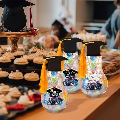 FoldTier 36 Pcs Graduation Party Favors Light Bulb Candy Jars Class of 2026 Graduation Party Supplies for Guests Grad Plastic Light Bulb with Card and Grad Hat Fillable Candy Containers, 100 ml in Saudi Arabia