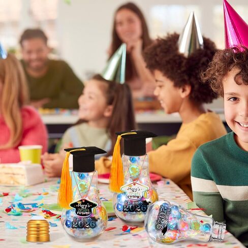 FoldTier 36 Pcs Graduation Party Favors Light Bulb Candy Jars Class of 2026 Graduation Party Supplies for Guests Grad Plastic Light Bulb with Card and Grad Hat Fillable Candy Containers, 100 ml in Saudi Arabia