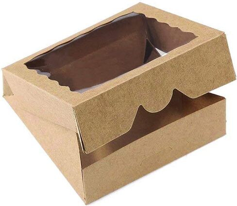 ONE MORE 9inch Brown Cookie Bakery Boxes,Large Pie Boxes with PVC Window Natural Disposable box 9x9x2.5,Pack of 12 in Saudi Arabia