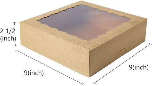 ONE MORE 9inch Brown Cookie Bakery Boxes,Large Pie Boxes with PVC Window Natural Disposable box 9x9x2.5,Pack of 12 in Saudi Arabia