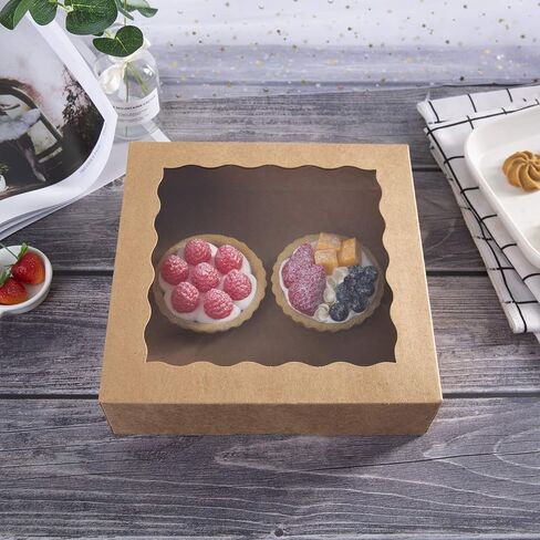 ONE MORE 9inch Brown Cookie Bakery Boxes,Large Pie Boxes with PVC Window Natural Disposable box 9x9x2.5,Pack of 12 in Saudi Arabia