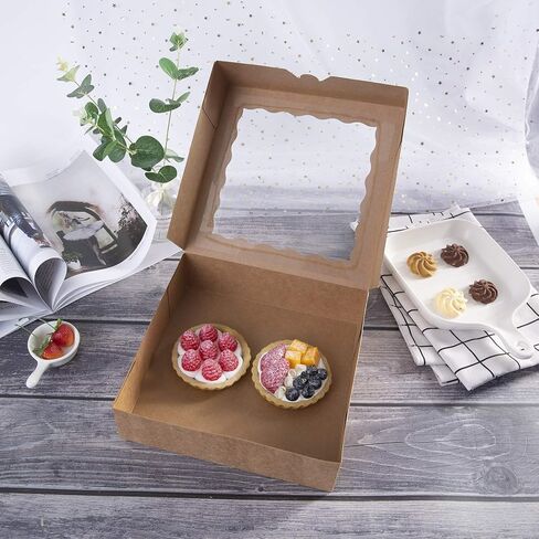 ONE MORE 9inch Brown Cookie Bakery Boxes,Large Pie Boxes with PVC Window Natural Disposable box 9x9x2.5,Pack of 12 in Saudi Arabia