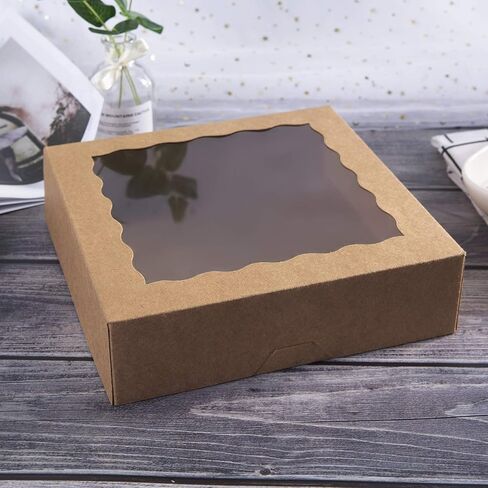 ONE MORE 9inch Brown Cookie Bakery Boxes,Large Pie Boxes with PVC Window Natural Disposable box 9x9x2.5,Pack of 12 in Saudi Arabia