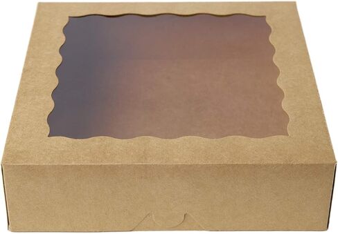 ONE MORE 9inch Brown Cookie Bakery Boxes,Large Pie Boxes with PVC Window Natural Disposable box 9x9x2.5,Pack of 12 in Saudi Arabia