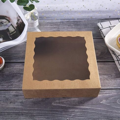 ONE MORE 9inch Brown Cookie Bakery Boxes,Large Pie Boxes with PVC Window Natural Disposable box 9x9x2.5,Pack of 12 in Saudi Arabia