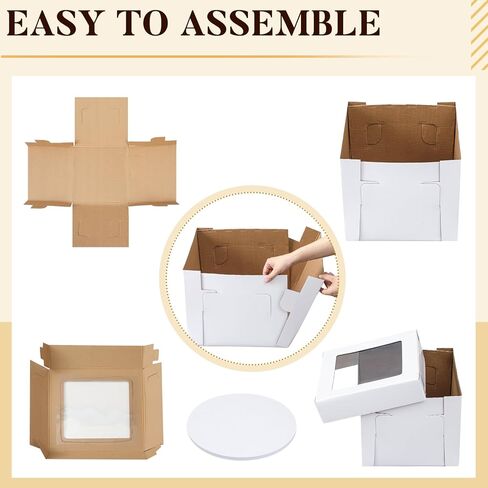 علب كيك طويلة جدًا من Kolldenn مقاس 14 × 14 × 12 بوصة مع نافذة شفافة، 4 عبوات من صناديق الورق المقوى المموج مع ألواح كعكة شديدة التحمل لحفلات الزفاف والكعك متعدد الطبقات والكعك المخصص in Saudi Arabia