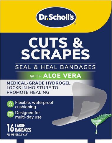 Dr. Scholl’s Cuts & Scrapes Flexible Adhesive Waterproof Large Seal & Heal Bandages, First Aid and Wound Care Medical Supplies, Medical-Grade Hydrogel Locks in Moisture to Promote Healing, 16 Count in Saudi Arabia