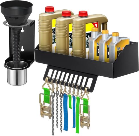 Zonon 6 Quart Motor Oil Bottle Holder Oil Bottle Storage Rack with Funnel Holder Organizer Wall Mount for Shed Garage, Pegboard, Workshop, Home, Enclosed Race Trailer Shop, Fit Most of Storage Tool in Saudi Arabia