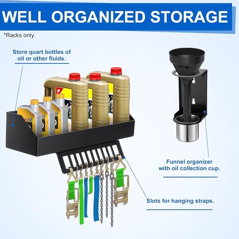 Zonon 6 Quart Motor Oil Bottle Holder Oil Bottle Storage Rack with Funnel Holder Organizer Wall Mount for Shed Garage, Pegboard, Workshop, Home, Enclosed Race Trailer Shop, Fit Most of Storage Tool in Saudi Arabia