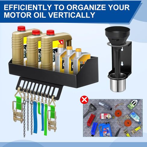 Zonon 6 Quart Motor Oil Bottle Holder Oil Bottle Storage Rack with Funnel Holder Organizer Wall Mount for Shed Garage, Pegboard, Workshop, Home, Enclosed Race Trailer Shop, Fit Most of Storage Tool in Saudi Arabia