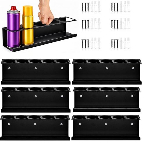 6 عبوات من حامل زجاجات الرذاذ المثبت على الحائط، رف تخزين علب الهباء الجوي الأسود من الفولاذ شديد التحمل مع 30 فتحة، منظم علبة طلاء الرش للمرآب والمتجر والمنزل ومقطورة الأدوات وشاحنة الخدمة in Kuwait