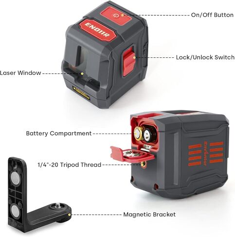 ENVENTOR Laser Level, Red Self Leveling Laser Level with Horizontal Vertical 2 Line Laser Tool 360° for Wall Picture Hanging, Waterproof Cross Line Laser Outdoor, Battery Carrying Bag Included in Saudi Arabia