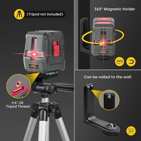 ENVENTOR Laser Level, Red Self Leveling Laser Level with Horizontal Vertical 2 Line Laser Tool 360° for Wall Picture Hanging, Waterproof Cross Line Laser Outdoor, Battery Carrying Bag Included in Kuwait