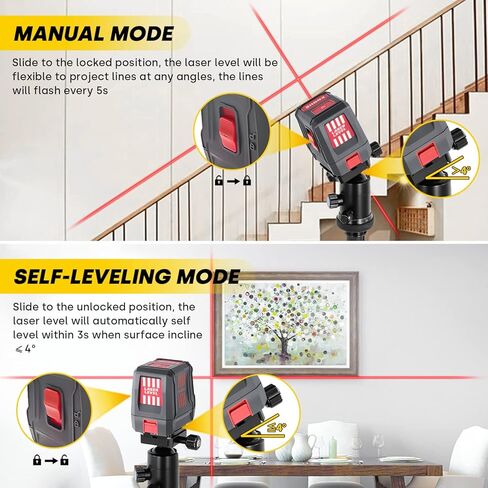 ENVENTOR Laser Level, Red Self Leveling Laser Level with Horizontal Vertical 2 Line Laser Tool 360° for Wall Picture Hanging, Waterproof Cross Line Laser Outdoor, Battery Carrying Bag Included in Saudi Arabia