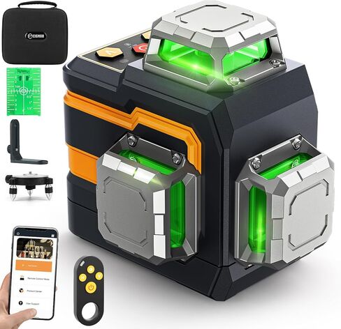 CIGMAN Green Laser Level, 3x360° Side LCD 12-Line Self-Leveling, Bluetooth App Remote, Pulse Mode for Receiver, ±1/8 in. at 33 ft Accuracy, 2x Li-ion (USB-C), 1/4-20 Mount, IP54, ABS Hard Case - S03 in Kuwait
