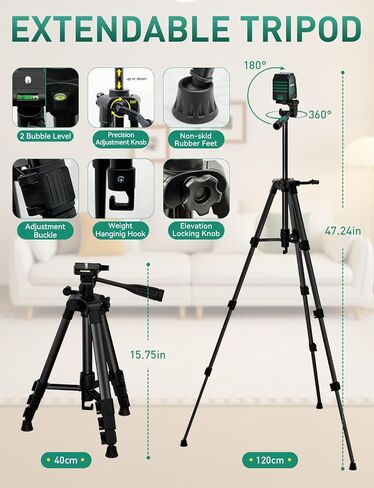 RockSeed Dual Modules Line Laser, Self Leveling Laser Level, Horizontal and 150° Vertical Green Beam, 2 AA Batteries, Carrying Bag, for Home Decoration/DIY/Construction Site in Saudi Arabia