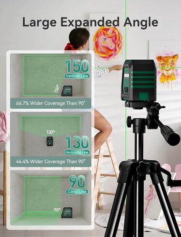 RockSeed Dual Modules Line Laser, Self Leveling Laser Level, Horizontal and 150° Vertical Green Beam, 2 AA Batteries, Carrying Bag, for Home Decoration/DIY/Construction Site in Saudi Arabia