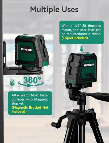 RockSeed Dual Modules Line Laser, Self Leveling Laser Level, Horizontal and 150° Vertical Green Beam, 2 AA Batteries, Carrying Bag, for Home Decoration/DIY/Construction Site in Saudi Arabia
