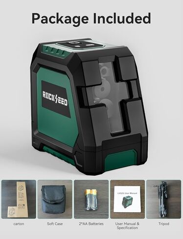 RockSeed Dual Modules Line Laser, Self Leveling Laser Level, Horizontal and 150° Vertical Green Beam, 2 AA Batteries, Carrying Bag, for Home Decoration/DIY/Construction Site in Saudi Arabia