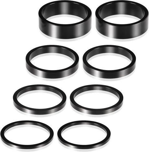 Bremorou 8 PCS Bicycle Headset Spacer Set 4 Sizes Aluminium Alloy Bike Stem Headset Spacers Fork Washer Fit for 1 1/8-Inch Stem 2/3/5/10 mm (Black) in Saudi Arabia