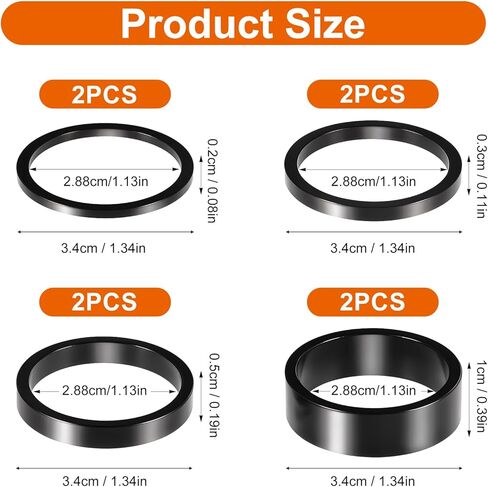 Bremorou 8 PCS Bicycle Headset Spacer Set 4 Sizes Aluminium Alloy Bike Stem Headset Spacers Fork Washer Fit for 1 1/8-Inch Stem 2/3/5/10 mm (Black) in Saudi Arabia