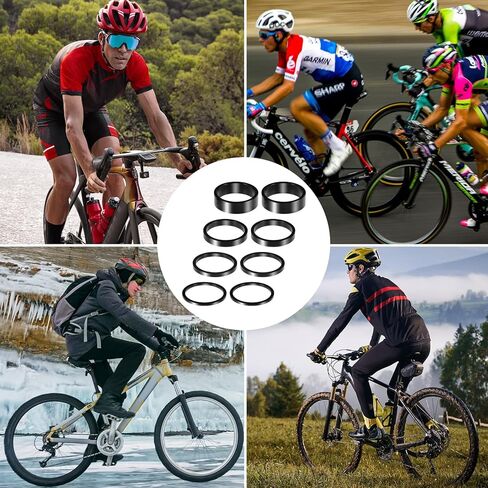 Bremorou 8 PCS Bicycle Headset Spacer Set 4 Sizes Aluminium Alloy Bike Stem Headset Spacers Fork Washer Fit for 1 1/8-Inch Stem 2/3/5/10 mm (Black) in Saudi Arabia