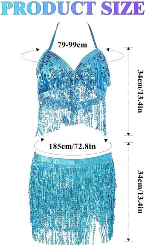 REETAN Sequin Belly Dance Bra Top Skirt Mermaid Rave Outfit for Women in Saudi Arabia