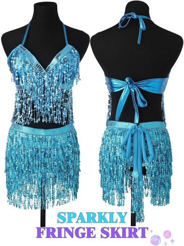 REETAN Sequin Belly Dance Bra Top Skirt Mermaid Rave Outfit for Women in Saudi Arabia