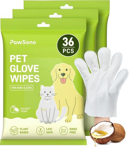 12 قطعة من مناديل مبللة للحيوانات الأليفة مضادة للحساسية للكلاب والقطط - تنظيف سريع وإزالة الروائح الكريهة بين الحمامات والسفر | مناديل غسيل الكلاب للفراء والمؤخرة والكفوف والعينين والأذنين |قفازات تنظيف القطط للتزيين والاستحمام in Kuwait