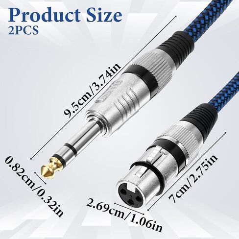 2 حزمة أنثى XLR إلى 1/4 بوصة TRS كابل ميكروفون، 6.35 مم TRS إلى XLR أنثى جديلة ربع بوصة كابل متوازن Nylong مضفر XLRs 3 PinFemale to6.35mmTRS ذكر سلك متوازن سلك ميكروفون للميكروفون in Saudi Arabia