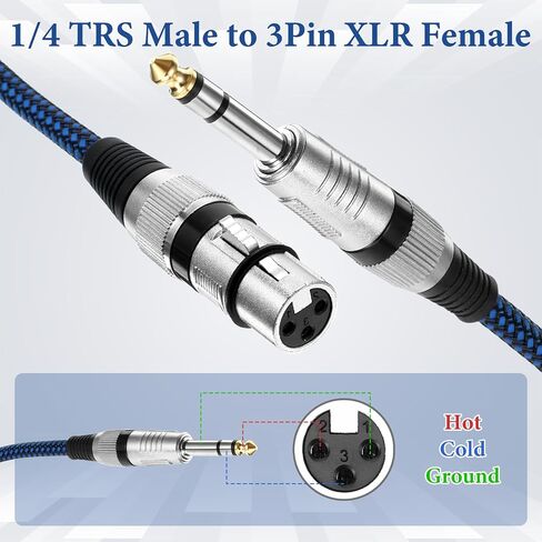 2 حزمة أنثى XLR إلى 1/4 بوصة TRS كابل ميكروفون، 6.35 مم TRS إلى XLR أنثى جديلة ربع بوصة كابل متوازن Nylong مضفر XLRs 3 PinFemale to6.35mmTRS ذكر سلك متوازن سلك ميكروفون للميكروفون in Saudi Arabia