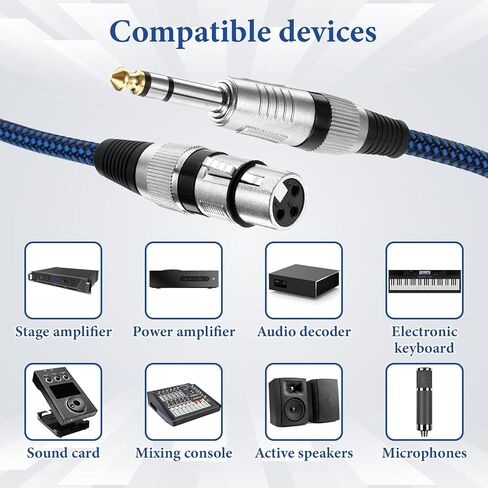 2 حزمة أنثى XLR إلى 1/4 بوصة TRS كابل ميكروفون، 6.35 مم TRS إلى XLR أنثى جديلة ربع بوصة كابل متوازن Nylong مضفر XLRs 3 PinFemale to6.35mmTRS ذكر سلك متوازن سلك ميكروفون للميكروفون in Saudi Arabia