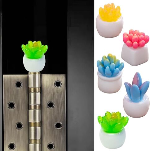لطيف صغير الإبداعية الصبار، بوعاء البستنة عصاري المفصلي رؤساء الزخرفية توبر مجموعة 5PCS، ديكور المنزل، رئيس المفصلي المغناطيسي القبعات العالية الباب المفصلي in Saudi Arabia