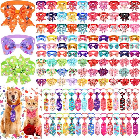 Talltalk 120 Pcs Thanksgiving and Christmas Dog Bow Tie Collar Set Pet Adjustable Grooming Holiday Accessories Decoration for Dog Cat in Saudi Arabia