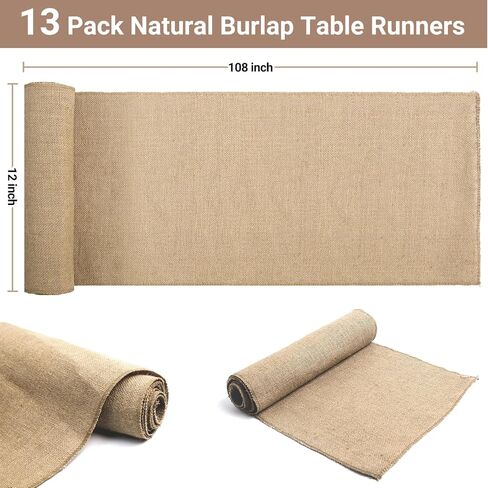 13 Pack Burlap Table Runners 12 x 108 Inches Farmhouse Jute Runner Rustic Burlap Table Runners for Wedding Birthday Engagement Party Home Dining Kitchen Decor in Kuwait