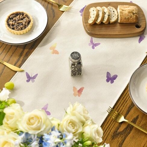 Artoid Mode Watercolour Tulip Butterfly 210 GSM Spring Table Runner, Seasonal Summer Kitchen Dining Table Decoration for Home Party Decor 13x72 Inch in Saudi Arabia