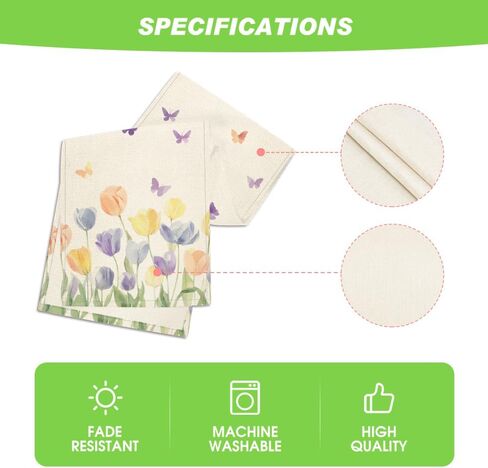 Artoid Mode Watercolour Tulip Butterfly 210 GSM Spring Table Runner, Seasonal Summer Kitchen Dining Table Decoration for Home Party Decor 13x72 Inch in Saudi Arabia