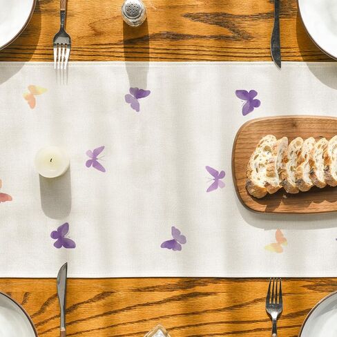 Artoid Mode Watercolour Tulip Butterfly 210 GSM Spring Table Runner, Seasonal Summer Kitchen Dining Table Decoration for Home Party Decor 13x72 Inch in Saudi Arabia
