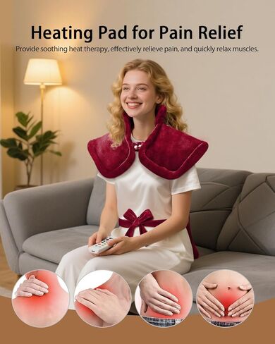 وسادة تسخين لتخفيف آلام الظهر، هدايا عيد الأم للأم والجدة، وسادات تسخين كهربائية مرجحة للحافة للرقبة والكتفين، 6 إعدادات للحرارة، 4 خيارات للمؤقت، قابلة للغسل في الغسالة، 24 بوصة × 33 بوصة، أحمر in Kuwait