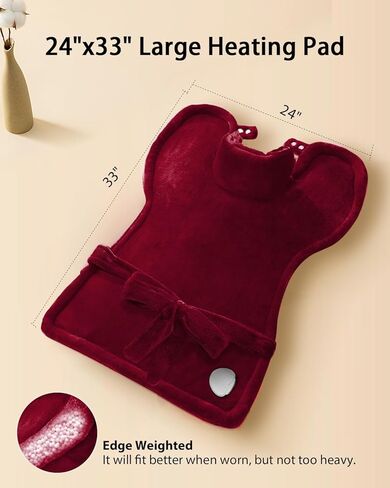 وسادة تسخين لتخفيف آلام الظهر، هدايا عيد الأم للأم والجدة، وسادات تسخين كهربائية مرجحة للحافة للرقبة والكتفين، 6 إعدادات للحرارة، 4 خيارات للمؤقت، قابلة للغسل في الغسالة، 24 بوصة × 33 بوصة، أحمر in Kuwait