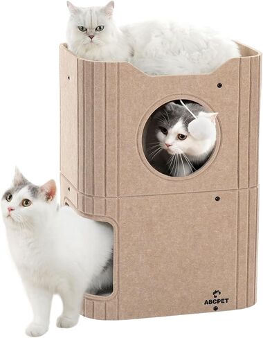 Cat House for Indoor Cats, 2-Storey Cat Bed Cave, Felt Cat Hideaway Condo with Resistant Scratching Freedom Kitten Cube for Multicats Dark Grey in Kuwait
