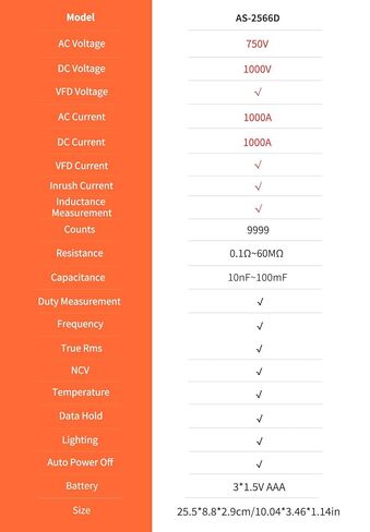مقياس متعدد رقمي من Inrush 1000A TRMS 6000 عدد، جهاز اختبار جهد أمبير مع VFD، وضع LOZ يقيس الجهد الكهربي الحالي AC/DC ودرجة الحرارة والتردد والسعة والمقاومة والاستمرارية NCV in Kuwait