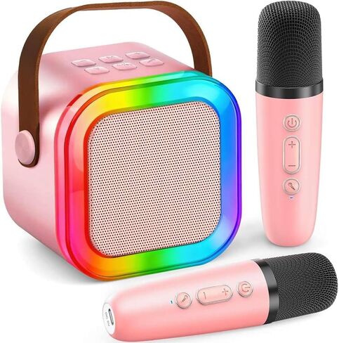 Mini Karaoke Machine for Kids Adults, Portable Bluetooth Speaker with 2 Wireless Microphones, LED Lights, Singing System for Family Home Party, Voice Changer, Boys Girls Karaoke Machine with Speaker in Kuwait