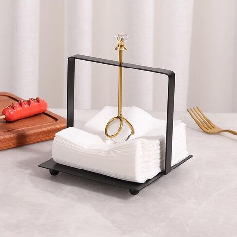 حامل مناديل كريستال، 5.3 بوصة × 5.3 بوصة × 5.9 بوصة، حامل مناديل طاولة عصري أنيق، موزع مناديل منضدية زجاجية معدنية بمقبض، تخزين مناديل ورقية للمطبخ والمكاتب والفندق (أسود) in Kuwait