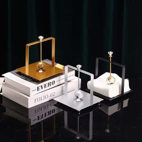 حامل مناديل كريستال، 5.3 بوصة × 5.3 بوصة × 5.9 بوصة، حامل مناديل طاولة عصري أنيق، موزع مناديل منضدية زجاجية معدنية بمقبض، تخزين مناديل ورقية للمطبخ والمكاتب والفندق (أسود) in Kuwait