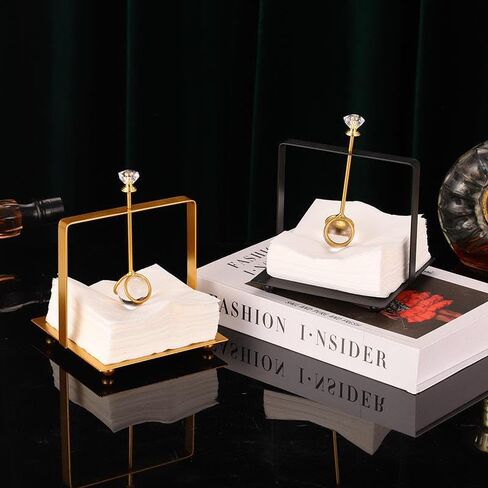 حامل مناديل كريستال، 5.3 بوصة × 5.3 بوصة × 5.9 بوصة، حامل مناديل طاولة عصري أنيق، موزع مناديل منضدية زجاجية معدنية بمقبض، تخزين مناديل ورقية للمطبخ والمكاتب والفندق (أسود) in Kuwait